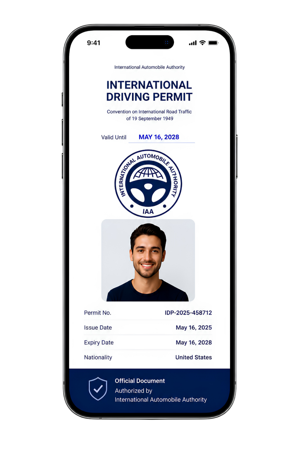Digital International Driving Permit displayed on a phone
